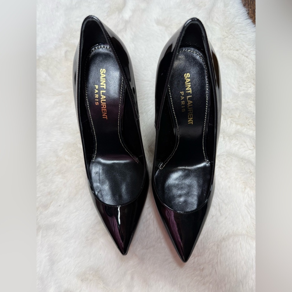 SAINT LAURENT OPYUM BLACK PATENT POINTED TOE PUMPS - Picture 8 of 10
